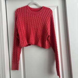 Aerie Faded Cable Knit Cropped Pullover Sweater Sz L Cozy